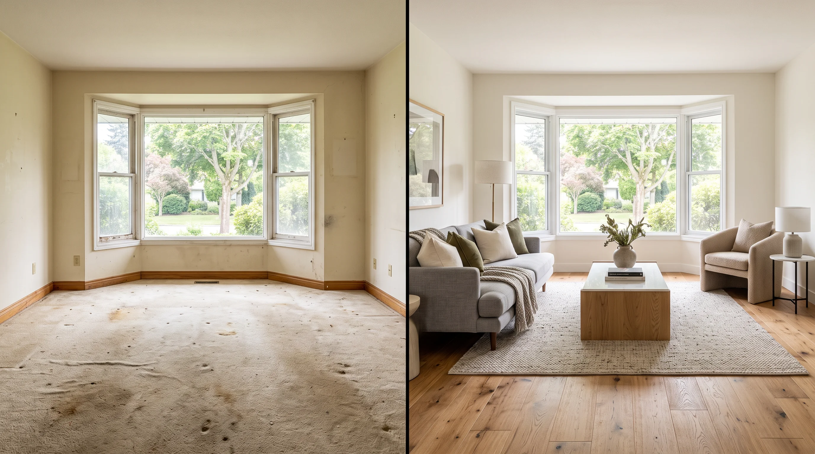 Floor Virtual Staging Before and After Split View