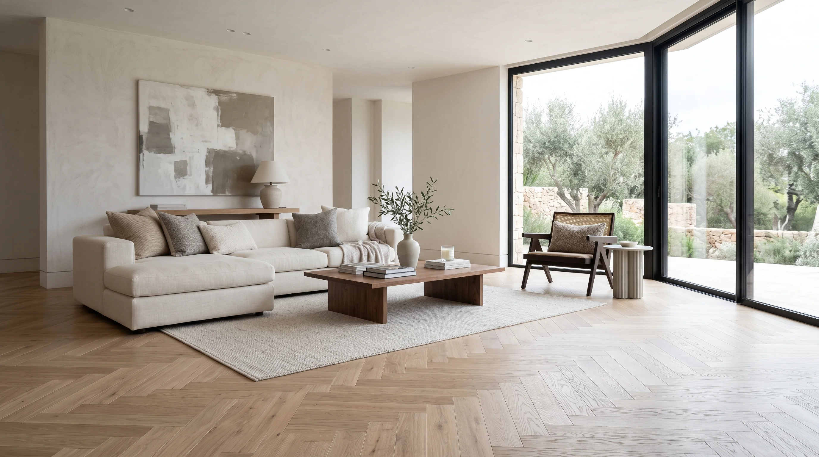 Herringbone White Oak Hardwood Floor Virtual Staging